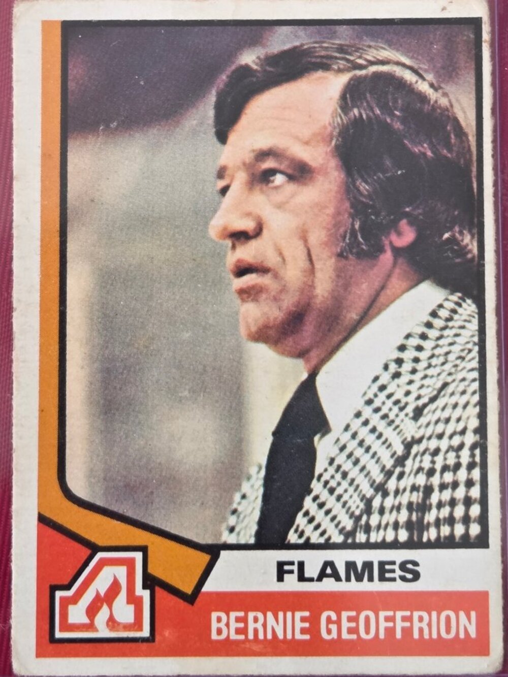 RARE, VINTAGE, 1974 OPEE CHEE, BERNIE GEOFFRION, ATLANTA FLAMES HOCKEY CARD!!!